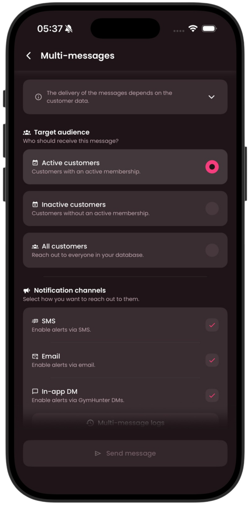 Reach all of your customers on all communication channels - with one message. screenshot