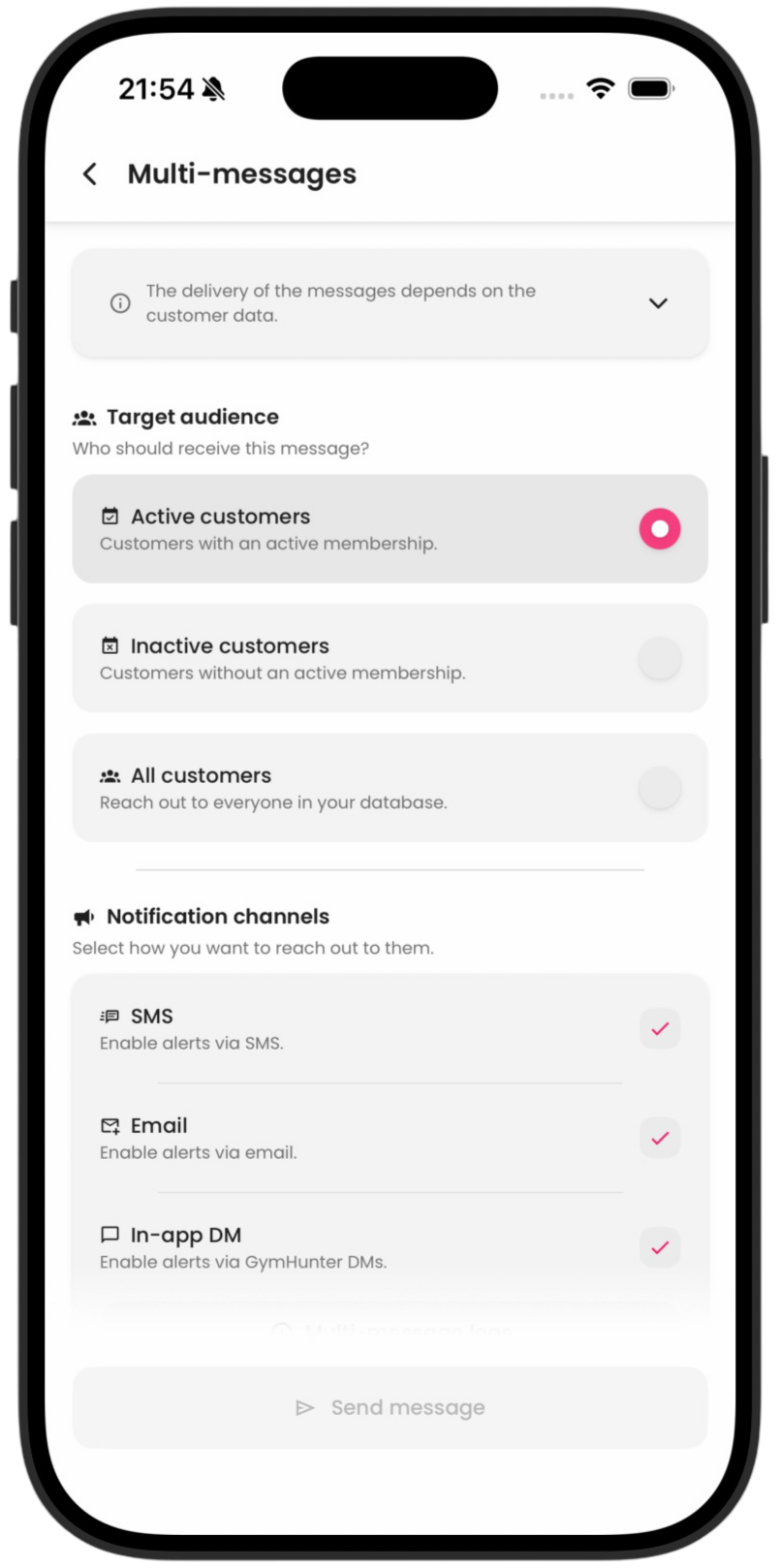Reach all of your customers on all communication channels - with one message. screenshot
